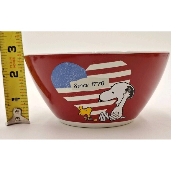 Snoopy Woodstock Peanuts Gang Patriotic Heart Red One Soup Cereal Bowl Gibson - Picture 2 of 13